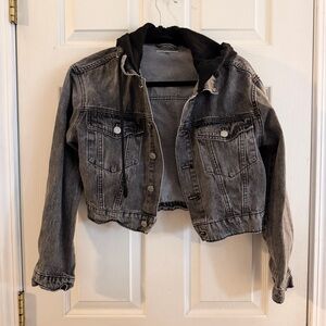 Vici Black Cropped Denim Jacket with Hood